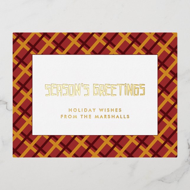Retro mid century pattern Season's Greetings Foil Holiday Postcard (Front)