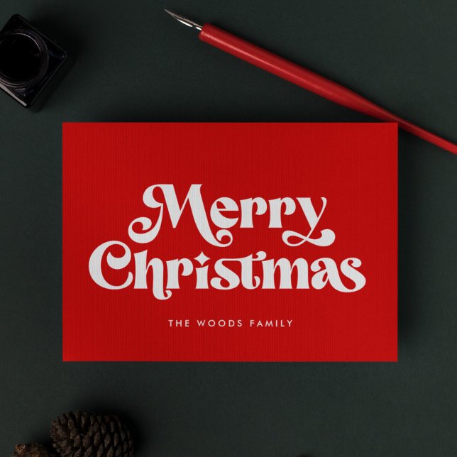 Retro Mid Century Red Merry Christmas Holiday Card (Creator Uploaded)