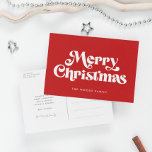 Retro Mid Century Red Merry Christmas Holiday Postcard<br><div class="desc">Merry Christmas Postcard: a classic retro design,  with a mid century modern typography and a classic red background.</div>