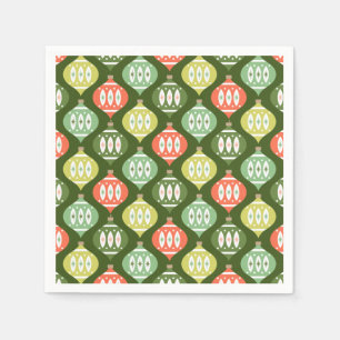 Retro Mid Century Red & Olive Green Christmas Napkin