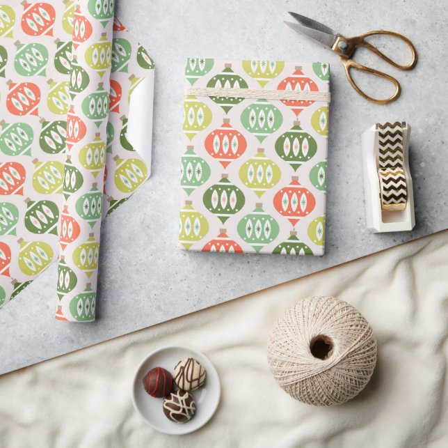 Retro Mid Century Red, Peach & Green Christmas Wrapping Paper (Crafts)