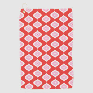 Retro Mid Century Red, Pink & Green Christmas Golf Towel
