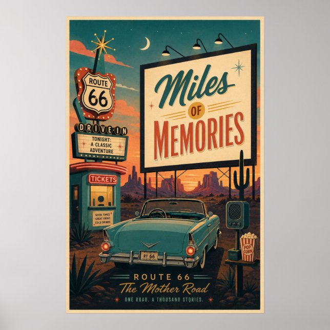 Retro Mid Century Route 66 Drive In Poster (Front)