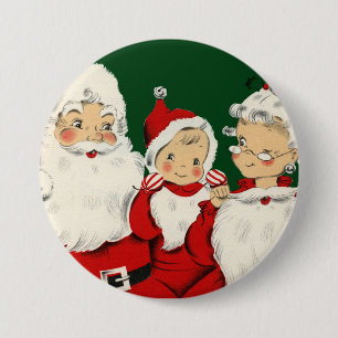 Retro Mid-Century Santa Family – Kitsch Claus 7.5 Cm Round Badge