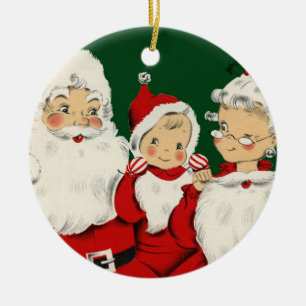 Retro Mid-Century Santa Family – Kitsch Claus Ceramic Tree Decoration