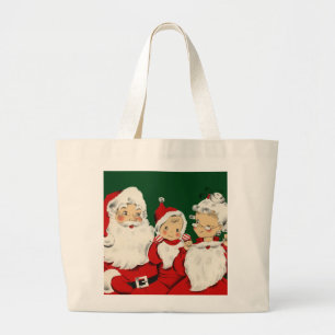 Retro Mid-Century Santa Family – Kitsch Claus Large Tote Bag