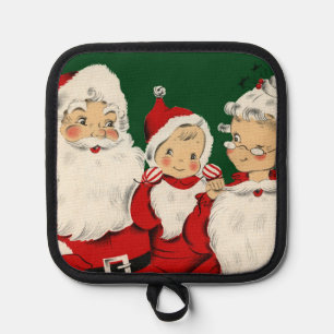 Retro Mid-Century Santa Family – Kitsch Claus Pot Holder