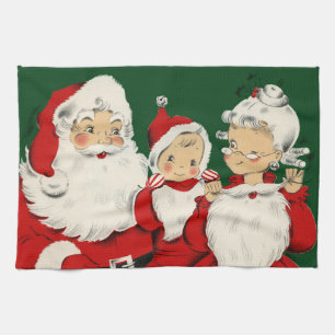 Retro Mid-Century Santa Family – Kitsch Claus Tea Towel