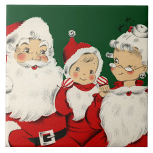 Retro Mid-Century Santa Family – Kitsch Claus Tile