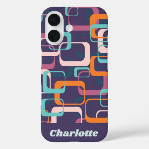 Retro Mid Century Shapes Purple Personalised iPhone 16 Case