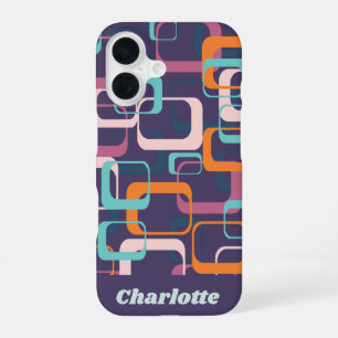 Retro Mid Century Shapes Purple Personalised iPhone 16 Case