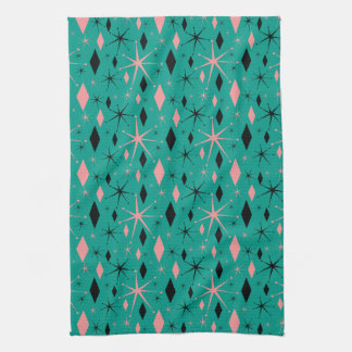 Retro Mid Century Starburst and Diamonds Dish Tea Towel