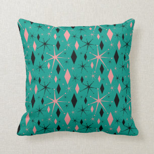 Retro Mid Century Starburst and Diamonds Pattern Cushion