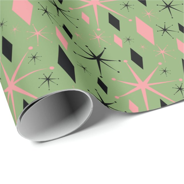 Retro Mid Century Starburst and Diamonds Wrapping  Wrapping Paper (Roll Corner)