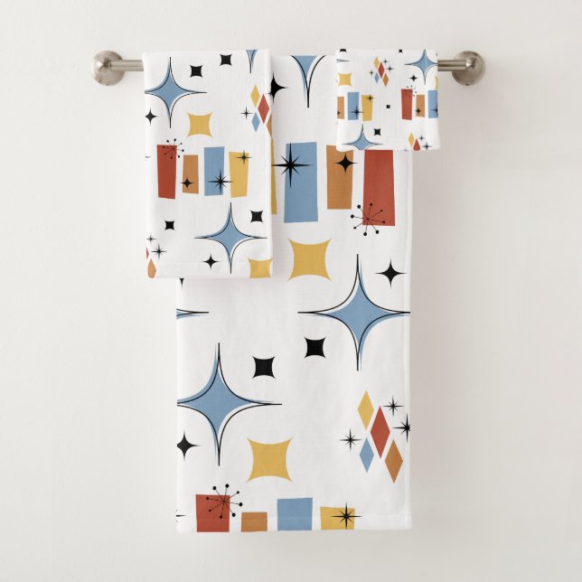 Retro Mid-Century Starburst Bath Towel Set (Insitu)