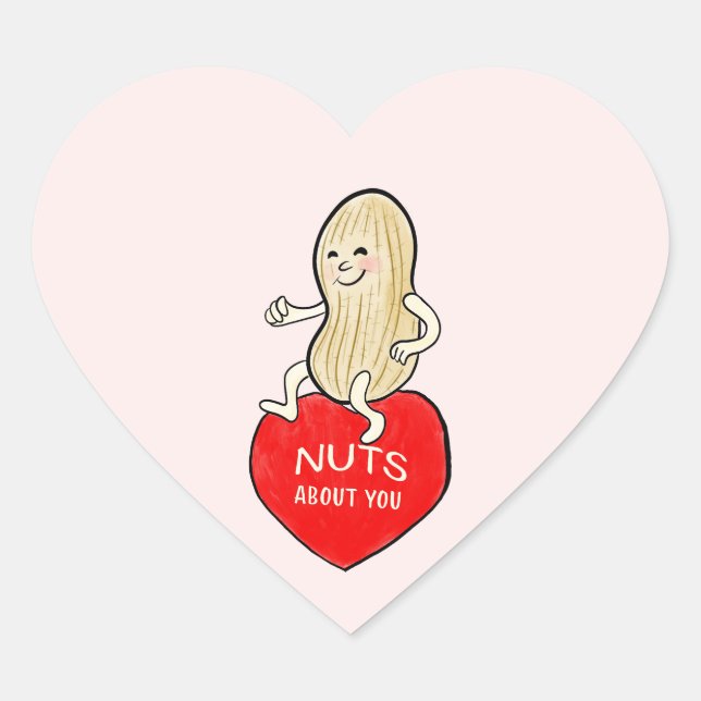Retro Mid Century Style Nuts About You Valentine Heart Sticker (Front)