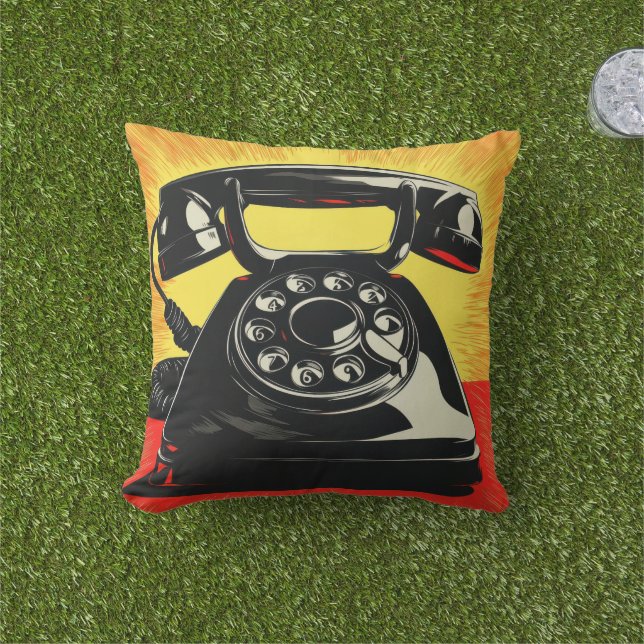 Retro Mid-Century Telephone Pop Art Design Cushion (Grass)