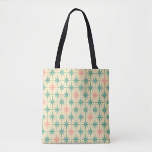 Retro Mid-century Vintage Atomic Stars Mint Pink T Tote Bag