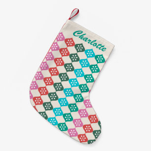Retro Mid Mod Atomic Pattern Colourful Personalise Small Christmas Stocking