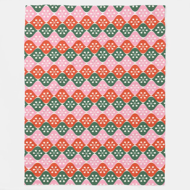 Retro Mid Mod Atomic Pattern Pink Green Christmas Fleece Blanket (Front)