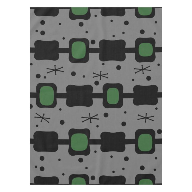 Retro Mid Mod Columns Boxes Forest Green Tablecloth (Front)
