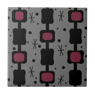 Retro Mid Mod Columns Boxes Maroon Tile