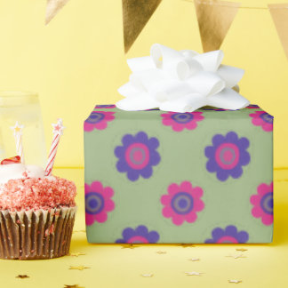 Retro Mid-mod Floral Vibrant Pink Purple & Green Wrapping Paper