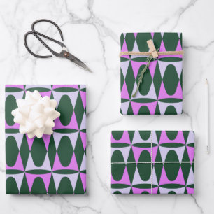 Retro Mid Mod Geometric Holiday Pattern Green Pink Wrapping Paper Sheet