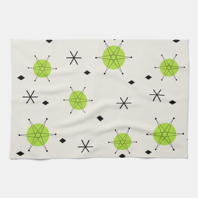 Retro Mid Mod Starburst Sky Chartreuse Tea Towel (Horizontal)