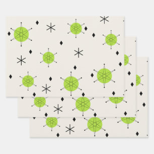 Retro Mid Mod Starburst Sky Chartreuse Wrapping Paper Sheet