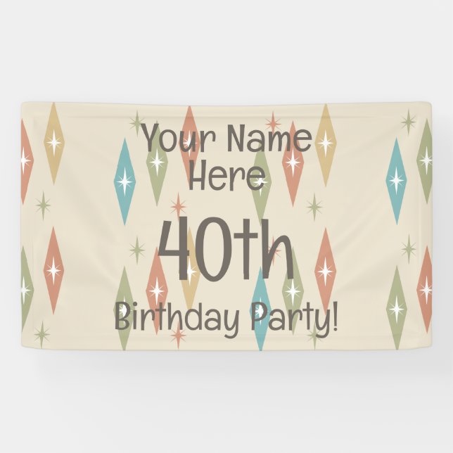 Retro Midcentury 40th Birthday Banner (Horizontal)