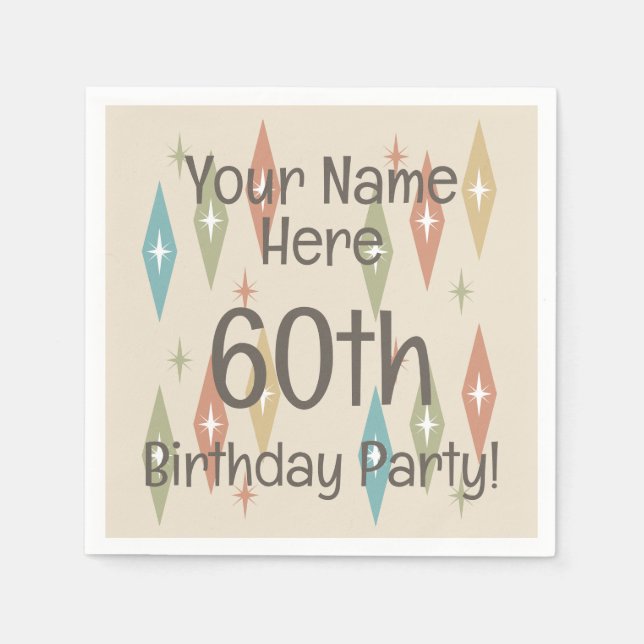 Retro Midcentury 60th Birthday Napkin (Front)