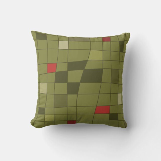 Retro Midcentury Art Warped Olive Green Cushion (Front)