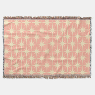 Retro Midcentury Atomic Star Pattern Blush Pink Throw Blanket