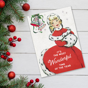 Retro Midcentury Christmas Lady Holiday Card
