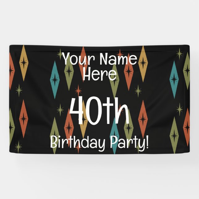 Retro Midcentury Custom Birthday Banner (Horizontal)