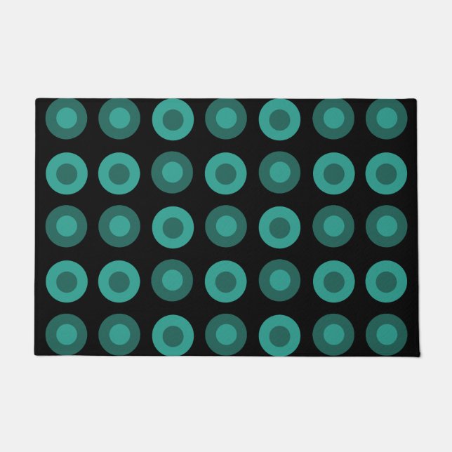 Retro MidCentury Dots Black Teal Doormat (Front)