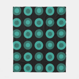 Retro MidCentury Dots Black Teal Fleece Blanket