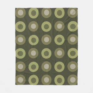 Retro MidCentury Dots Olive Green Fleece Blanket