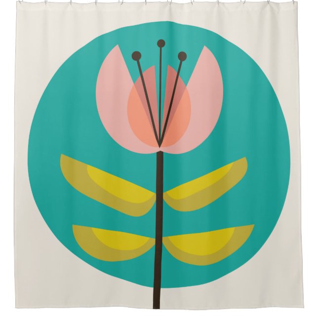 Retro Midcentury Flower Shower Curtain (Front)