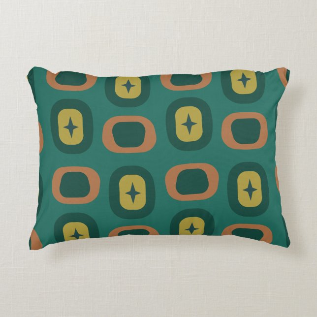 Retro Midcentury Geometric Shapes Teal Decorative Cushion (Front)