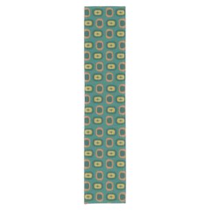 Retro Midcentury Geometric Shapes Teal Short Table Runner