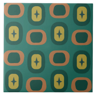 Retro Midcentury Geometric Shapes Teal Tile