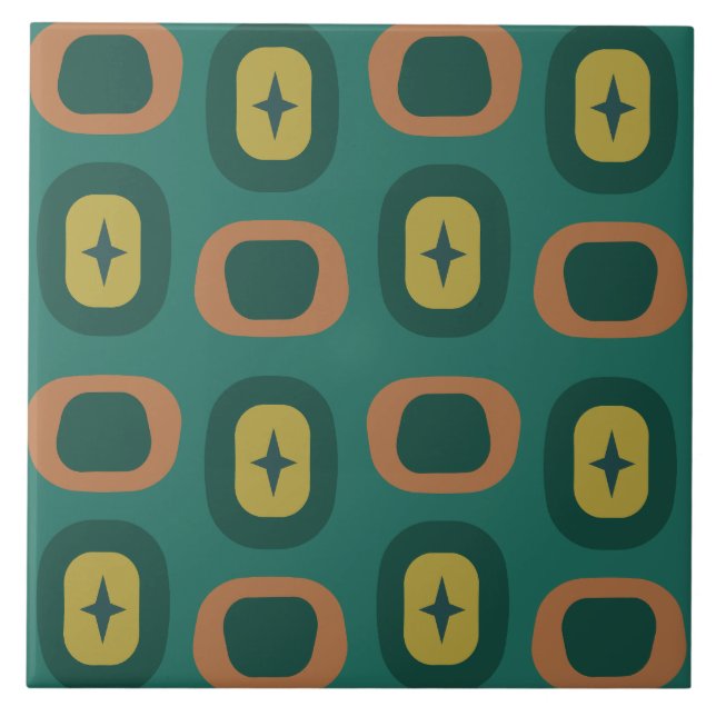 Retro Midcentury Geometric Shapes Teal Tile (Front)