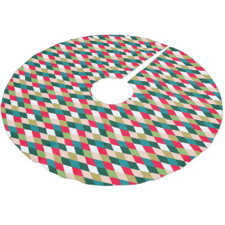 Retro Midcentury Harlequin Diamond Christmas Color Brushed Polyester Tree Skirt