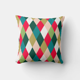 Retro Midcentury Harlequin Diamond Christmas Color Cushion
