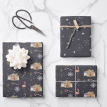 Retro Midcentury House Christmas Pattern Wrapping Paper Sheet<br><div class="desc">Illustration of a midcentury style house with candy canes,  flamingos,  and snowflakes.</div>