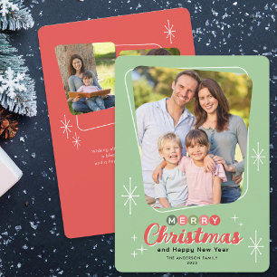 Retro Midcentury Modern 3 Photos Christmas Holiday Card