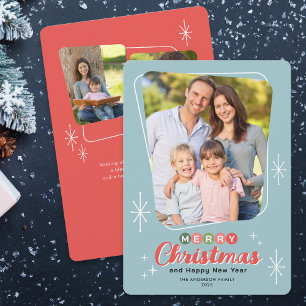 Retro Midcentury Modern 3 Photos Christmas Holiday Card