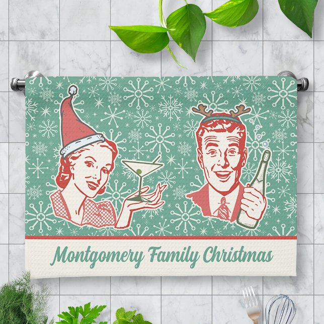 Retro Midcentury Modern Christmas Family Name Tea Towel (Creator Uploaded)